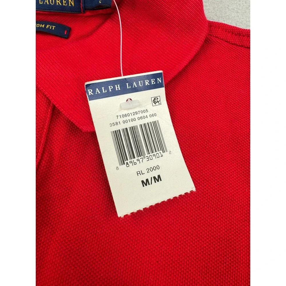 NWT Polo Ralph Lauren Mens M Custom Fit Pique Polo Shirt Red Short Sleeve Preppy